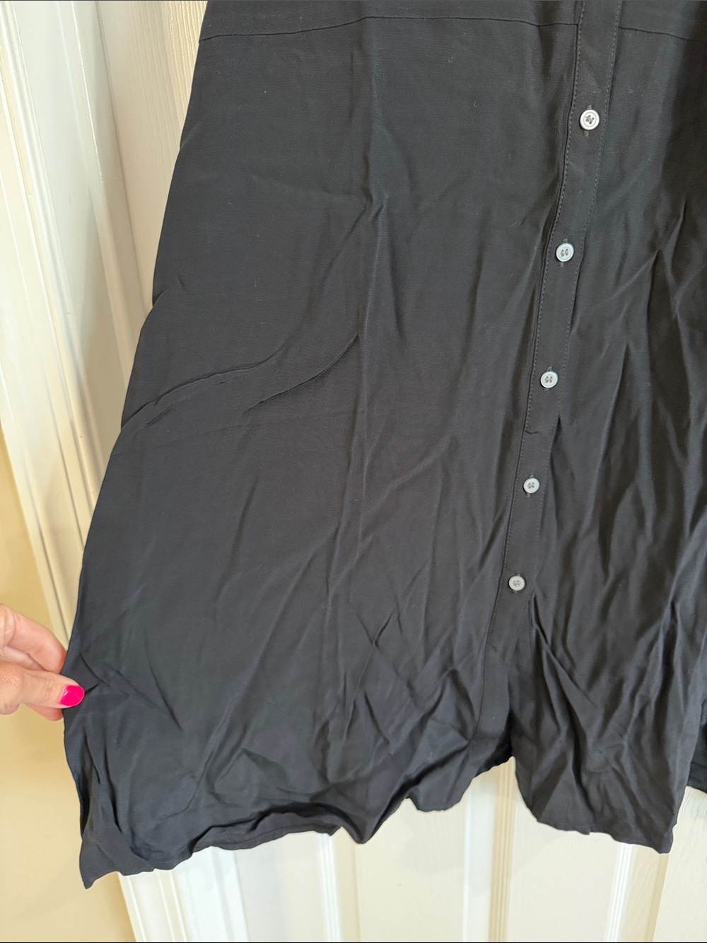 NWOT LOFT Black Button-Front Midi Dress with Short Puff Sleeves - Picture 5 of 10